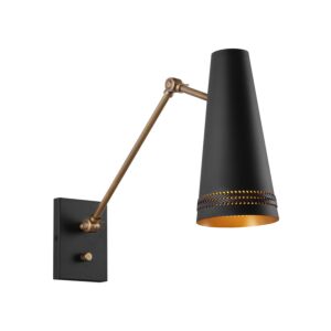 Brickell 1-Light Wall Sconce in Matte Black with Hazelnut Leather