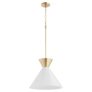 Beldar One Light Pendant in Aged Brass  Gloss Opal by Quorum International