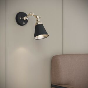 Edith 1-Light Swing Arm Wall Sconce in Matte Black with Vintage Brass