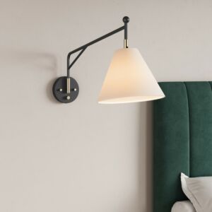 Elane 1-Light Swing Arm Wall Sconce in Matte Black with Vintage Brass