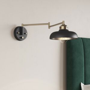 Ellison 1-Light Swing Arm Wall Sconce in Matte Black with Vintage Brass