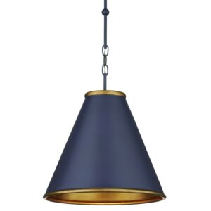 Pierrepont  Pendant in Hiroshi Dark Blue Contemporary Gold Leaf Gold by Currey and Company