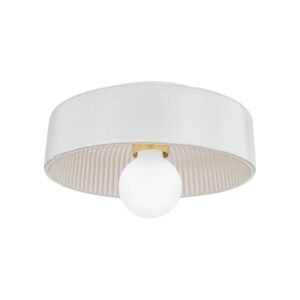 Ray One Light Flush Mount in Aged Brass Ceramic Reactive White by Mitzi