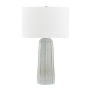 Kel One Light Table Lamp in Aged Brass Ceramic Reactive Ash by Mitzi