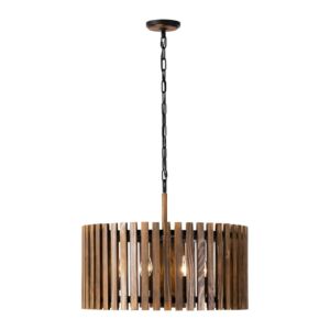 Suratto Six Light Pendant in Matte BlackMedium Walnut by Varaluz