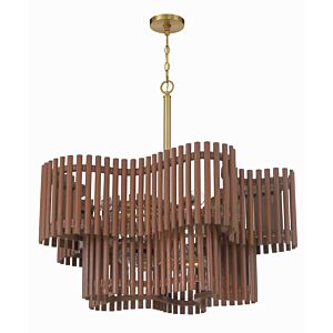 Freeform 10-Light Chandelier in Satin Brass with Walnut