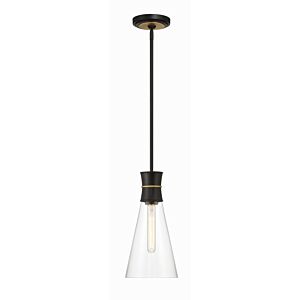 Quinn One Light Mini Pendant in Matte Black   Textured Gold by Crystorama