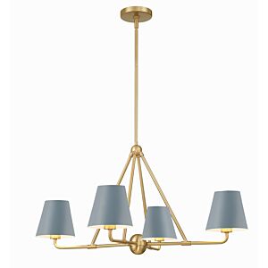 Xavier 4-Light Chandelier in Vibrant Gold with Blue