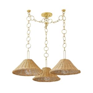 Dalia Three Light Chandelier in Aged Brass by Mitzi