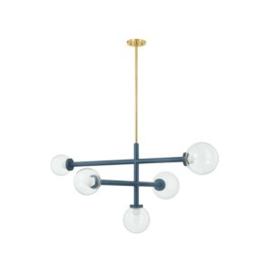 Sia Five Light Chandelier in Aged BrassSlate Blue by Mitzi