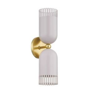 Liba Two Light Wall Sconce in Aged BrassSoft Peignoir by Mitzi