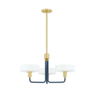 Aston Three Light Chandelier in Aged BrassSlate Blue by Mitzi