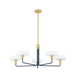 Aston Five Light Chandelier in Aged BrassSlate Blue by Mitzi