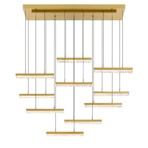 Stagger LED Chandelier in Brass