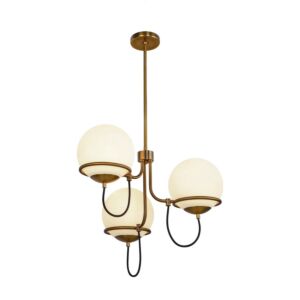 Alba Three Light Chandelier in Aged Brass Opal Glass by Alora