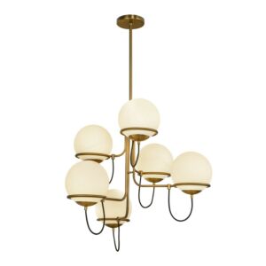 Alba 6-Light Chandelier in Aged Brass with Opal Glass