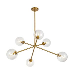 Cassia Six Light Chandelier in Aged Brass Clear Glass by Alora