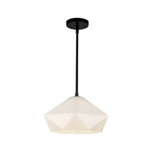 Krysta 1-Light Pendant in Matte Black with Opal Glass