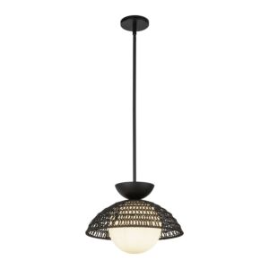 Perth 1-Light Pendant in Matte Black with Opal Glass