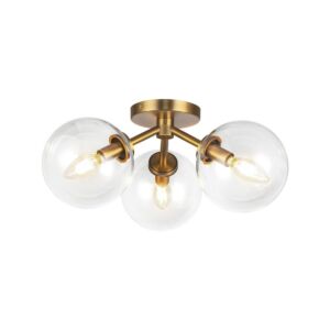 Cassia Three Light Semi Flush Mount in Aged Brass Clear Glass by Alora