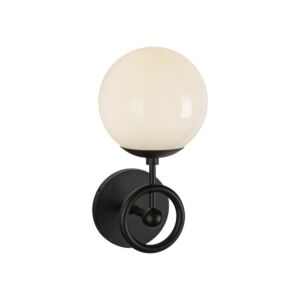 Fiore One Light Wall Vanity in Matte Black Glossy Opal Glass by Alora