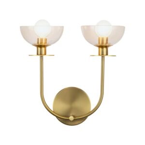 Sylvia 2-Light Wall Vanity in Brushed Gold with Clear Glass