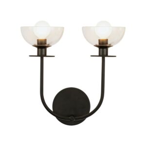 Sylvia 2-Light Wall Vanity in Matte Black with Clear Glass