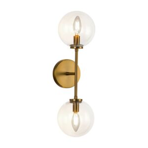 Cassia 2-Light Wall Vanity in Aged Brass with Clear Glass