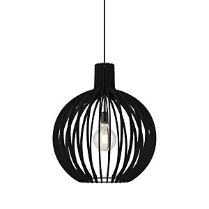 Nahanni Park 1-Light Pendant in Black with Black Wood Shade