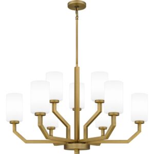 Cavalier Nine Light Chandelier in Aged Brass by Quoizel