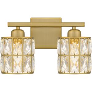 Gibson Two Light Bath in Aged Brass by Quoizel