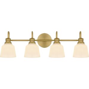 Hinton Four Light Bath in Aged Brass by Quoizel