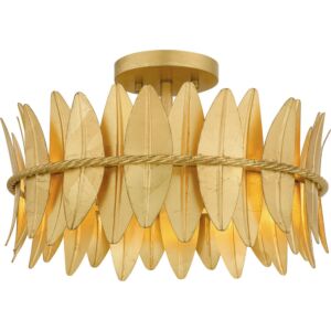 Liza Three Light Semi Flush Mount in Gold Leaf by Quoizel