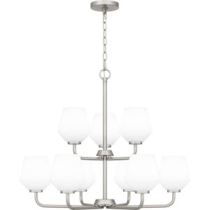 Nielson Nine Light Chandelier in Brushed Nickel by Quoizel