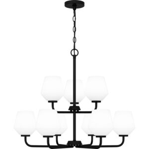 Nielson Nine Light Chandelier in Matte Black by Quoizel