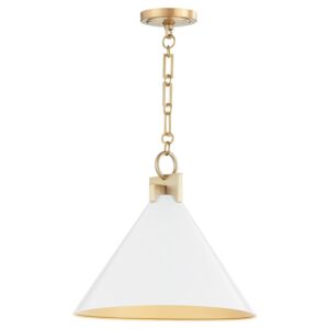 Jackson 1-Light Pendant in Studio White w with Aged Brass