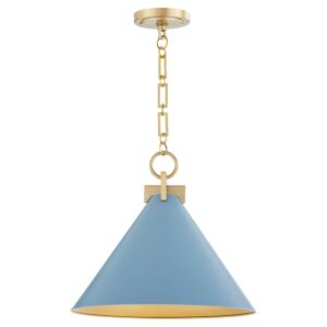 Jackson 1-Light Pendant in Blue w with Aged Brass