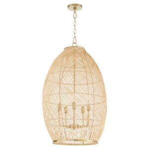 Rattan 5-Light Pendant in Aged Brass