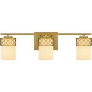 Tenley Three Light Bath in Aged Brass by Quoizel