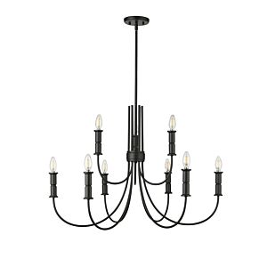 Potiss Nine Light Chandelier in Matte Black by Millennium