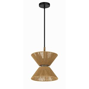 Serena 1-Light Pendant in Flat Black with Walnut