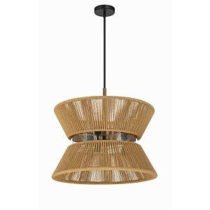 Serena 6-Light Pendant in Flat Black with Walnut