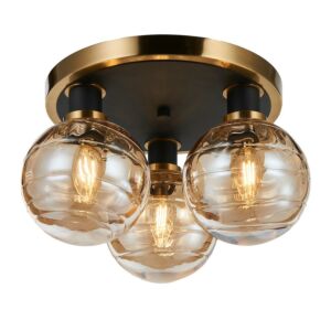 Gem  Semi Flush Mount in Black and Brushed Brass by Artcraft