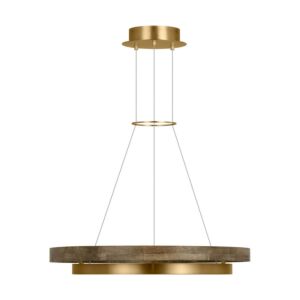 Grace 1-Light LED Chandelier in Natural Brass with Weathered Oak