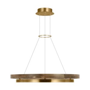 Grace 1-Light LED Chandelier in Natural Brass with Weathered Oak