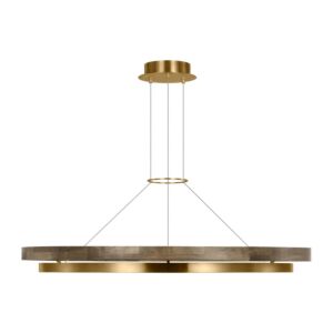 Grace 1-Light LED Chandelier in Natural Brass with Weathered Oak