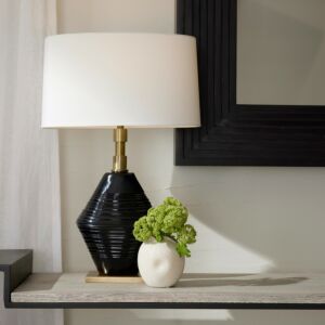 Estrada One Light Table Lamp in Navy OpticAntique BrassOffWhiteWhite by Arteriors