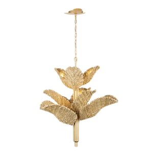 Banana Leaf Nine Light Chandelier in French GoldNatural Seagrass by Varaluz