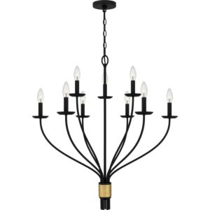 Margaret Nine Light Chandelier in Matte Black by Quoizel