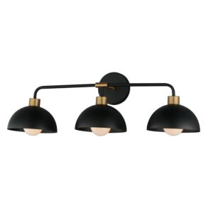 Thelonious Three Light Bath Vanity in Black   Natural Aged Brass by Maxim